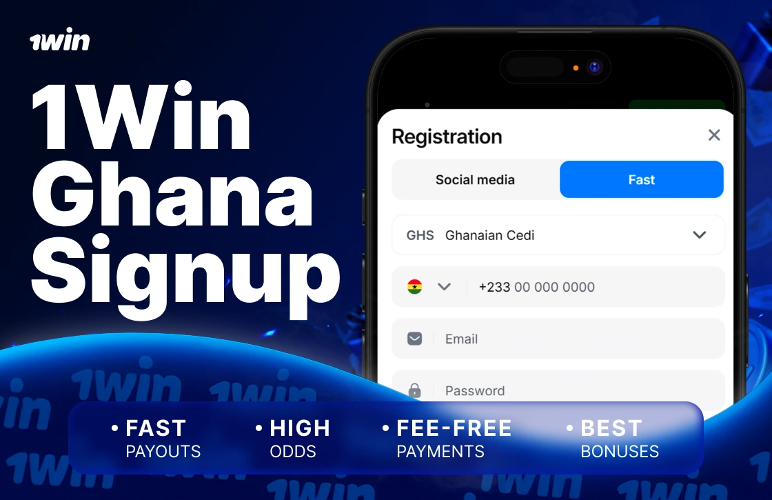 1Win Ghana signup page on smartphone screen for new users