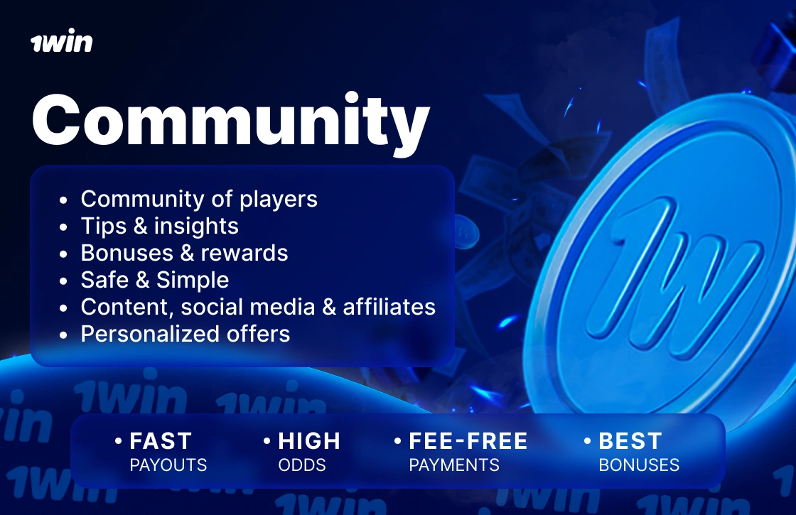 1Win Ghana community blue coin with 1W logo on casino promotional background