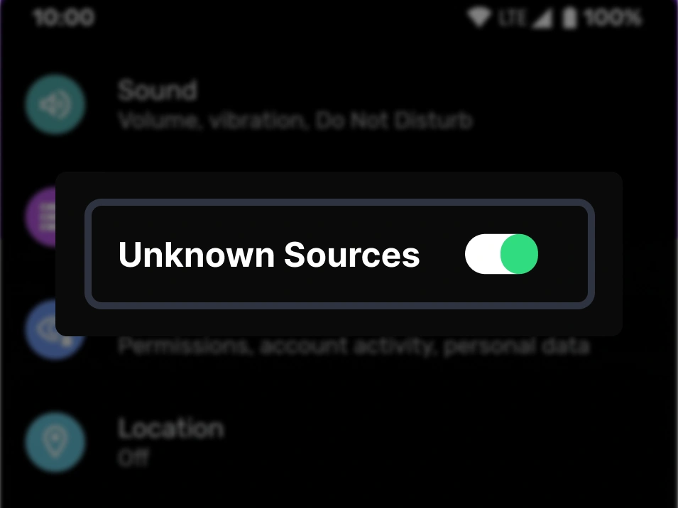 Step 4 Android 1Win app download — screenshot of Android Settings with Security and Install Unknown Apps option highlighted