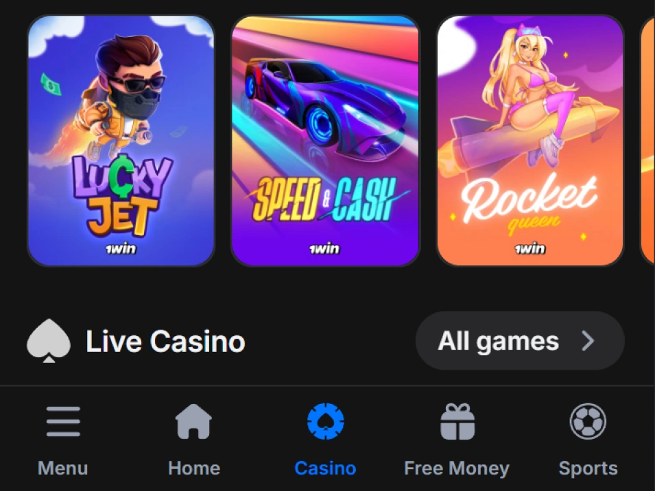 Step 3 free spin bonus on 1Win Ghana — screenshot of casino section