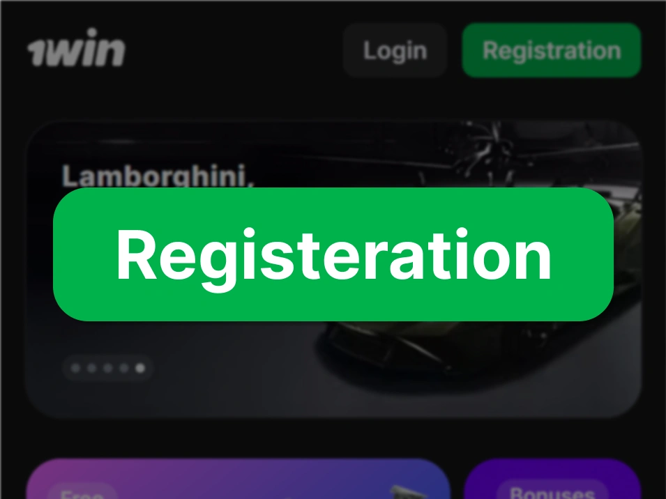 Step 2 registration on 1Win Ghana — homepage screenshot with highlighted green Registration button in top right corner