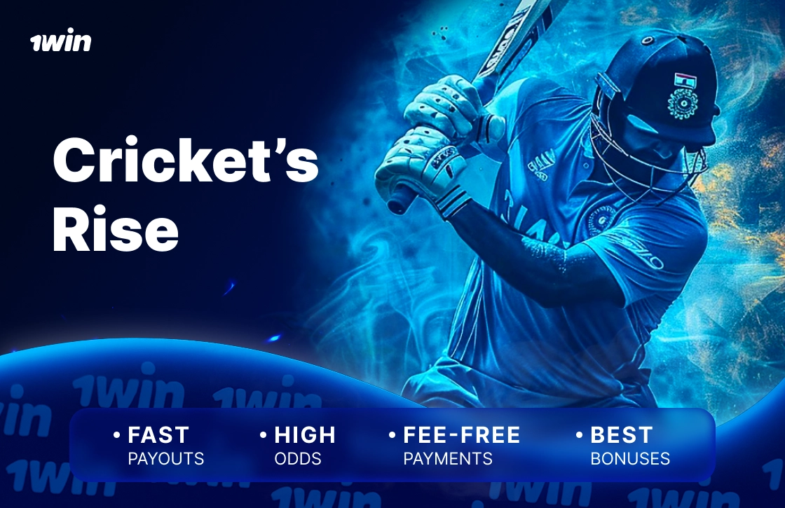 1win image of cricket player swinging bat representing rise of cricket betting with high odds, fast payouts and local payment options