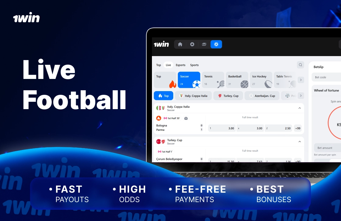 1win image featuring live football match interface with real-time stats, fast updates, high odds and easy access for sports bettors.