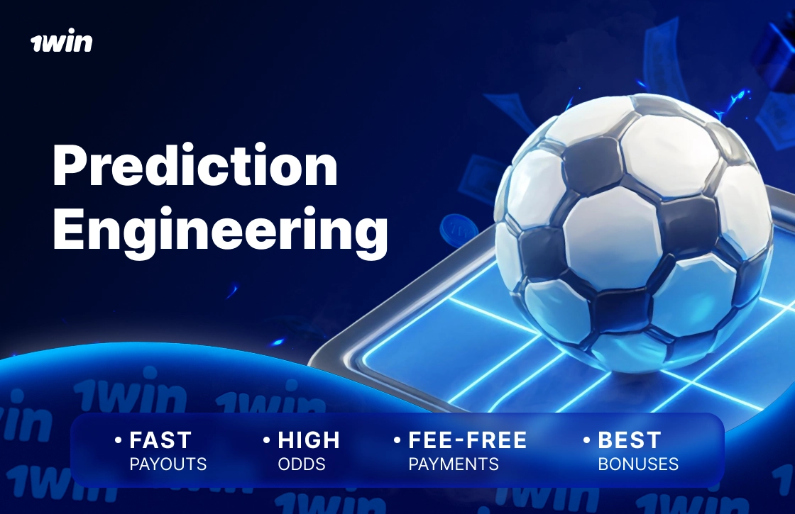 1win football-themed image showing digital ball and analytics graphics illustrating prediction engineering, high odds and platform accuracy.