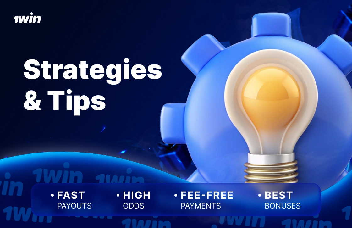 1win image showing glowing lightbulb symbolizing winning strategies and expert tips for Aviator with platform benefits on dark tech-style background.